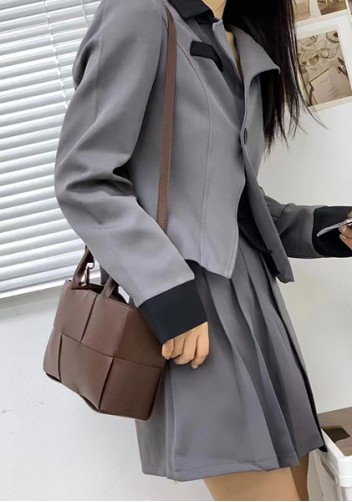 Mia Woven Leather 6 Squares Mini Tote Choco