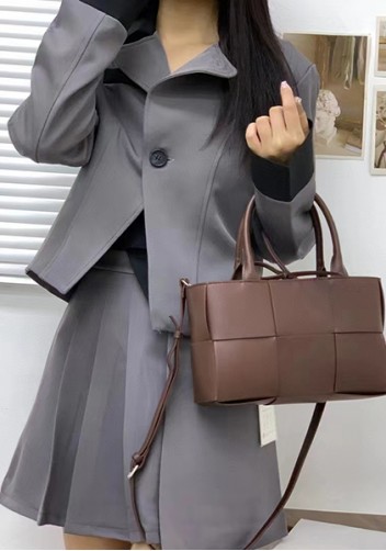 Mia Woven Leather 6 Squares Mini Tote Choco