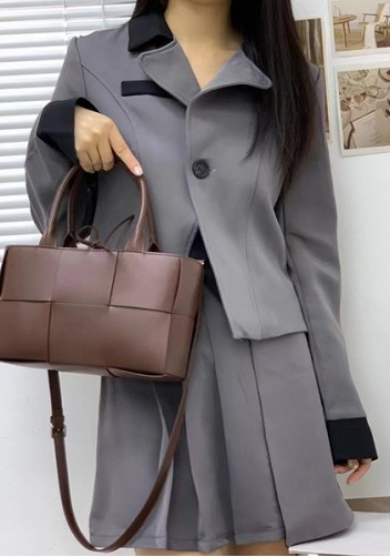 Mia Woven Leather 6 Squares Mini Tote Choco