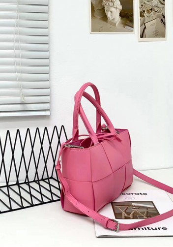 Mia Woven Leather 6 Squares Mini Tote Pink