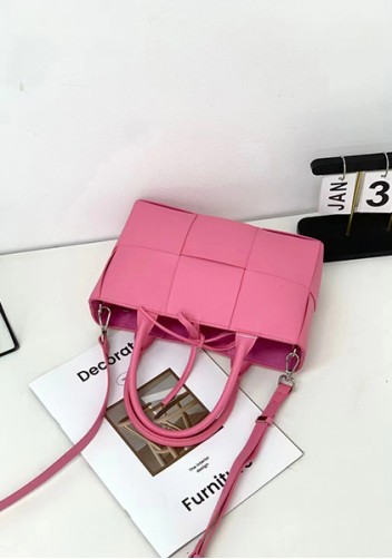 Mia Woven Leather 6 Squares Mini Tote Pink