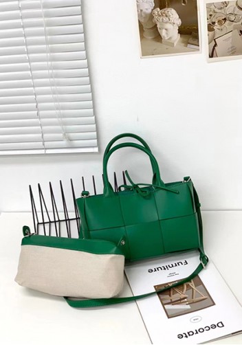 Mia Woven Leather 6 Squares Mini Tote Racing Green