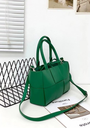 Mia Woven Leather 6 Squares Mini Tote Racing Green