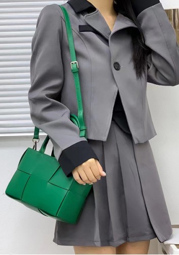 Mia Woven Leather 6 Squares Mini Tote Racing Green