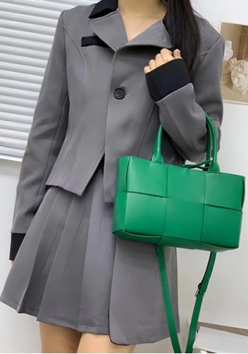 Mia Woven Leather 6 Squares Mini Tote Racing Green