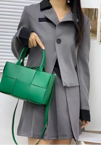 Mia Woven Leather 6 Squares Mini Tote Racing Green