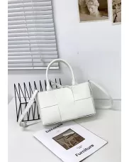Mia Woven Leather 6 Squares Mini Tote White