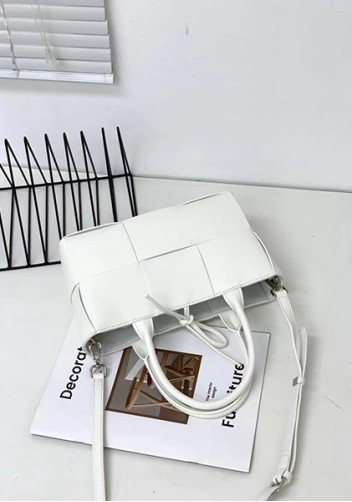 Mia Woven Leather 6 Squares Mini Tote White