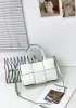Mia Woven Leather 6 Squares Mini Tote White Green