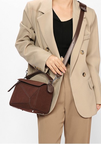 Adrienne Geometry Vegan Suede Leather Shoulder Bag Choco
