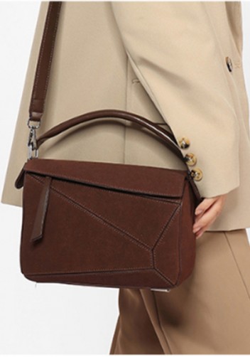 Adrienne Geometry Vegan Suede Leather Shoulder Bag Choco