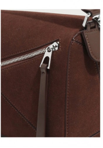 Adrienne Geometry Vegan Suede Leather Shoulder Bag Choco