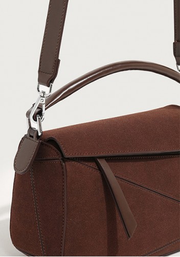 Adrienne Geometry Vegan Suede Leather Shoulder Bag Choco