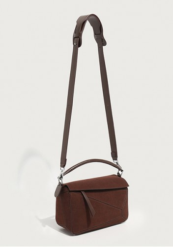 Adrienne Geometry Vegan Suede Leather Shoulder Bag Choco