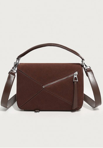 Adrienne Geometry Vegan Suede Leather Shoulder Bag Choco