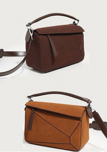 Adrienne Geometry Vegan Suede Leather Shoulder Bag Choco