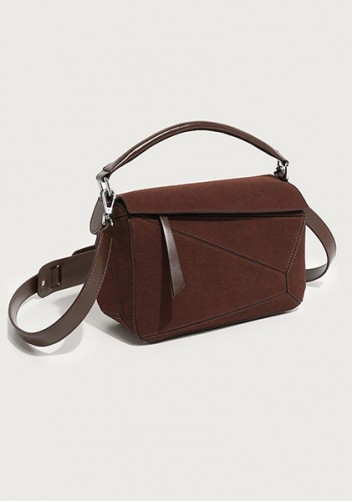 Adrienne Geometry Vegan Suede Leather Shoulder Bag Choco