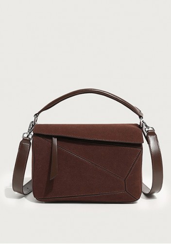 Adrienne Geometry Vegan Suede Leather Shoulder Bag Choco