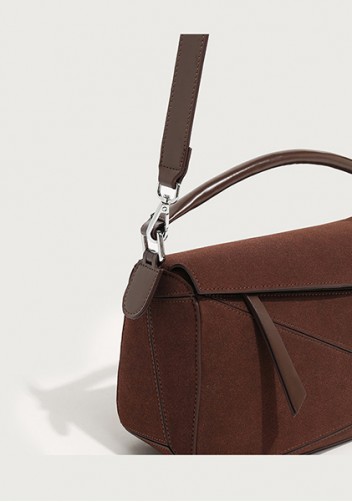Adrienne Geometry Vegan Suede Leather Shoulder Bag Choco