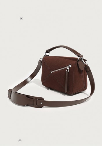Adrienne Geometry Vegan Suede Leather Shoulder Bag Choco