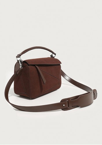 Adrienne Geometry Vegan Suede Leather Shoulder Bag Choco