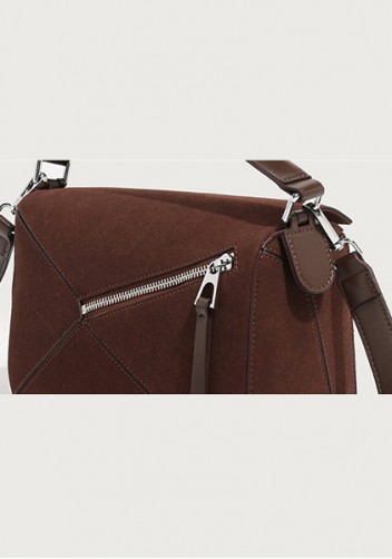 Adrienne Geometry Vegan Suede Leather Shoulder Bag Choco