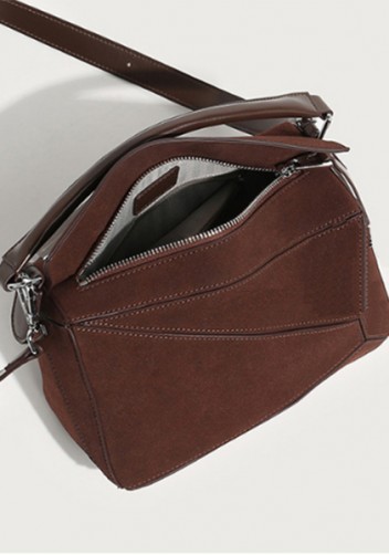Adrienne Geometry Vegan Suede Leather Shoulder Bag Choco