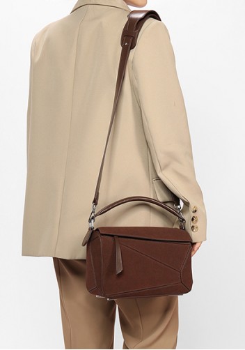 Adrienne Geometry Vegan Suede Leather Shoulder Bag Choco