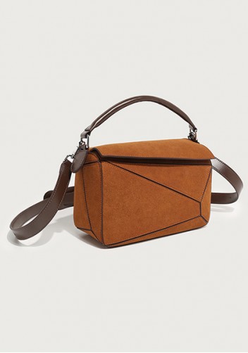 Adrienne Geometry Vegan Suede Leather Shoulder Bag Camel