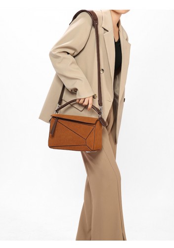 Adrienne Geometry Vegan Suede Leather Shoulder Bag Camel