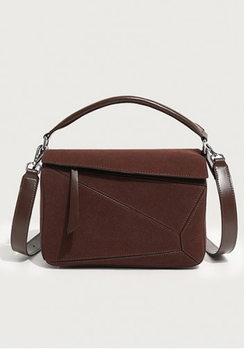 Adrienne Geometry Vegan Suede Leather Shoulder Bag Camel