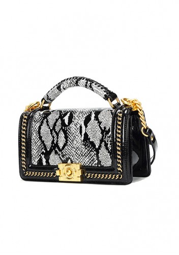 Ingrid Vegan Python Leather Medium Chain Bag Grey