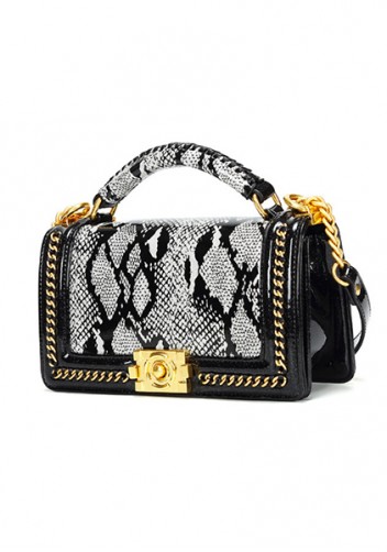 Ingrid Vegan Python Leather Medium Chain Bag Grey