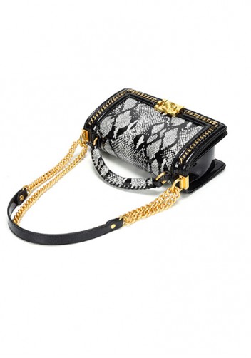 Ingrid Vegan Python Leather Medium Chain Bag Grey