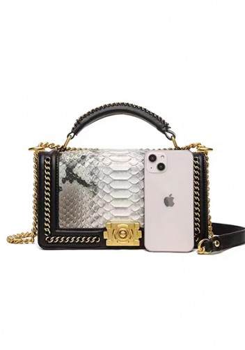 Ingrid Vegan Python Leather Medium Chain Bag White