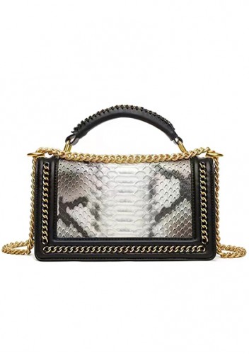 Ingrid Vegan Python Leather Medium Chain Bag White