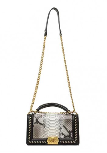 Ingrid Vegan Python Leather Medium Chain Bag White