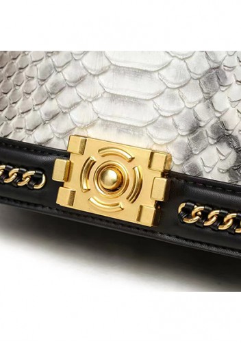 Ingrid Vegan Python Leather Medium Chain Bag White