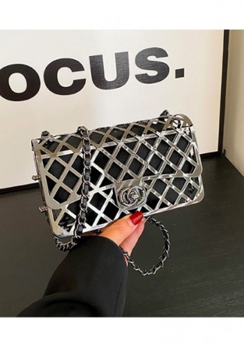 Adele Metal Flap Chain Shoulder Bag Silver