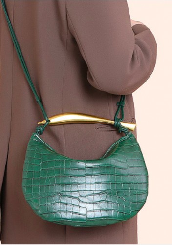 The Fish Handle Small Vegan Leather Bag Croc Green