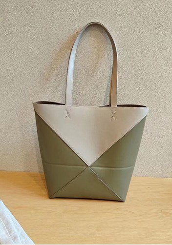 Adrienne Patchwork Leather Medium Tote Beige Green