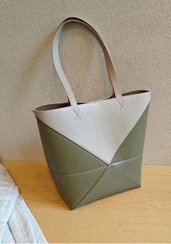 Adrienne Patchwork Leather Medium Tote Beige Green