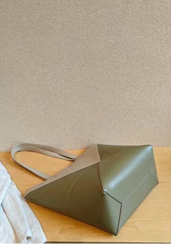 Adrienne Patchwork Leather Medium Tote Beige Green