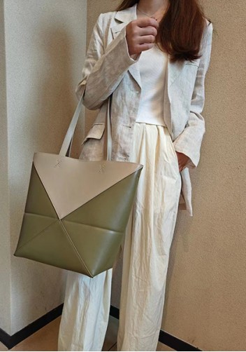 Adrienne Patchwork Leather Medium Tote Beige Green