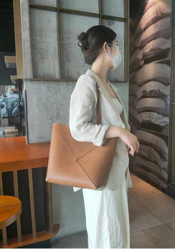 Adrienne Patchwork Leather Medium Tote Camel