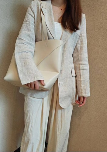 Adrienne Patchwork Leather Medium Tote Cream