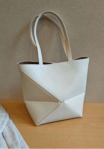 Adrienne Patchwork Leather Medium Tote Cream