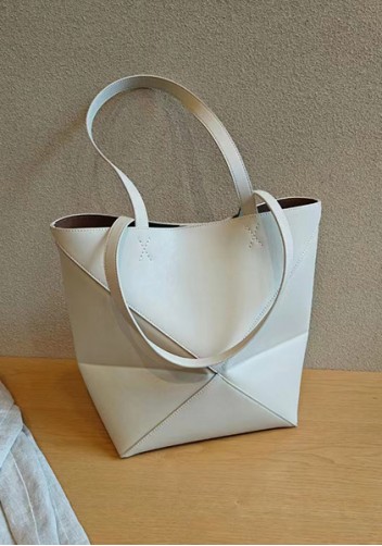 Adrienne Patchwork Leather Medium Tote Cream