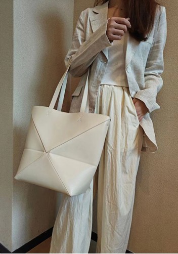 Adrienne Patchwork Leather Medium Tote Cream