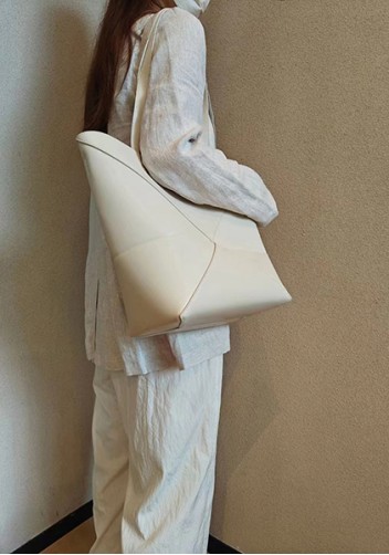 Adrienne Patchwork Leather Medium Tote Cream